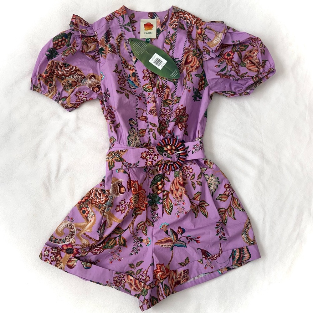 FARM Rio Lilac Floral Monkey Short Sleeve Romper purple